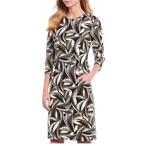 J. McLaughlin Catalyst Pop Feather Dress Black Cream Green| S stretch